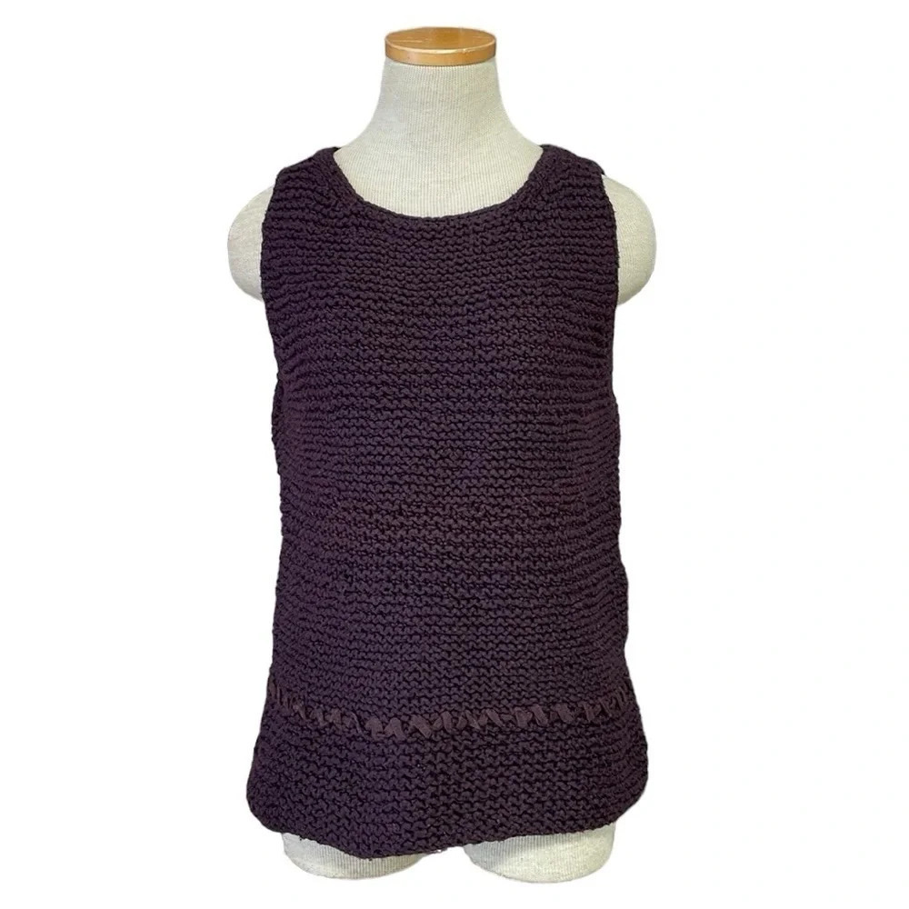 Fenn Wright Manson Vest Women's L Large Purple Crochet Cotton Ribbon
